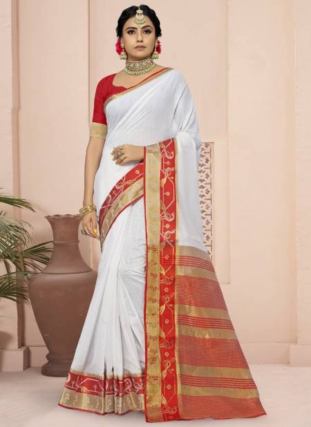White Sangam Red Chilli Fancy Wear Cotton Heavy Designer Saree Collection 1560